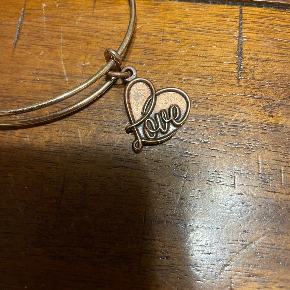 Alex and Ani Rose Gold Love Bangle Bracelet with Heart Charm